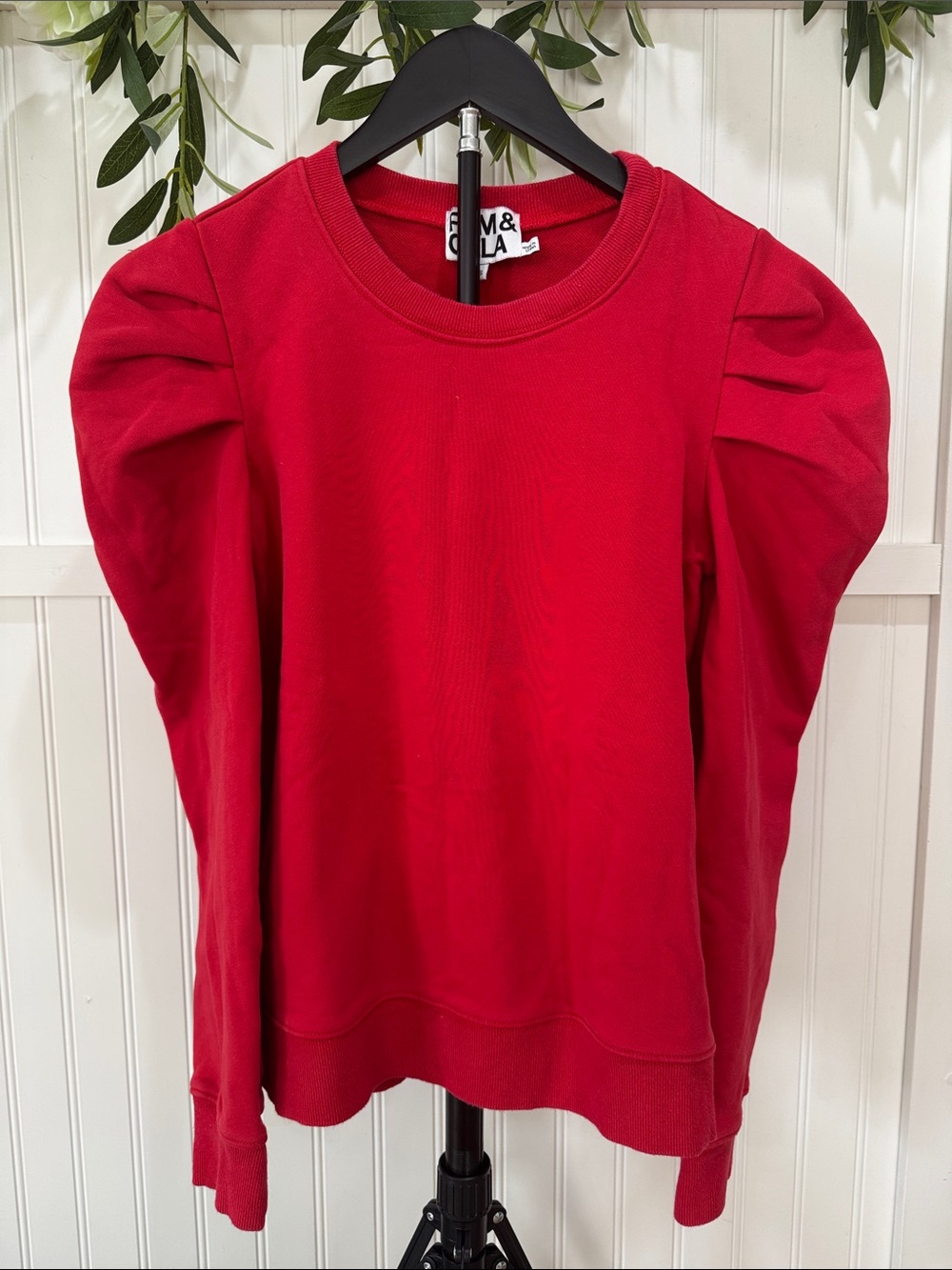#482 PAM & GELA Red Puff-Sleeve Sweatshirt S